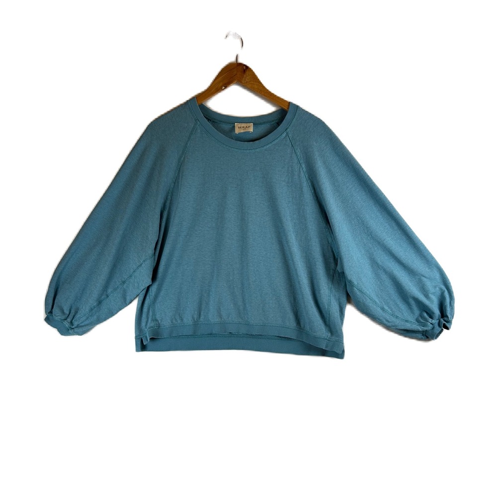 Wrap London Hemp Organic Cotton Balloon Sleeve Sweatshirt Teal Blue US 8
